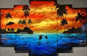 5 Panel Two Turtle Key West Sunset Panel 44x72